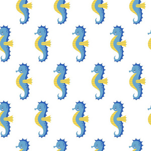 矢量无缝图案与可爱的海马在白色背景. kawaii动物模式照片