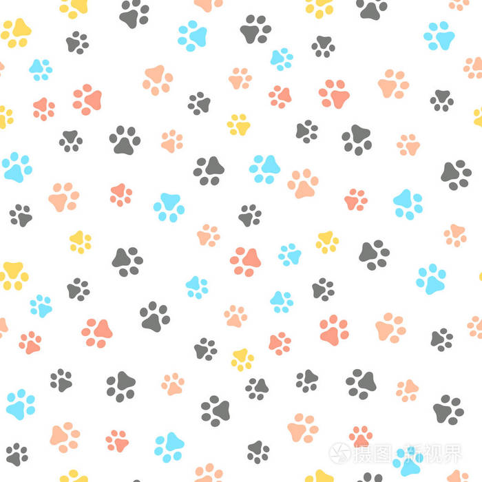 狗爪无缝图案矢量足迹小猫瓷砖彩色背景重复墙纸卡通孤立插图白色插画 正版商用图片18d03f 摄图新视界 狗爪无缝图案矢量足迹小猫瓷砖彩色背景重复墙纸卡通孤立插图白色插画 正版商用图片18d03f 摄图新视界