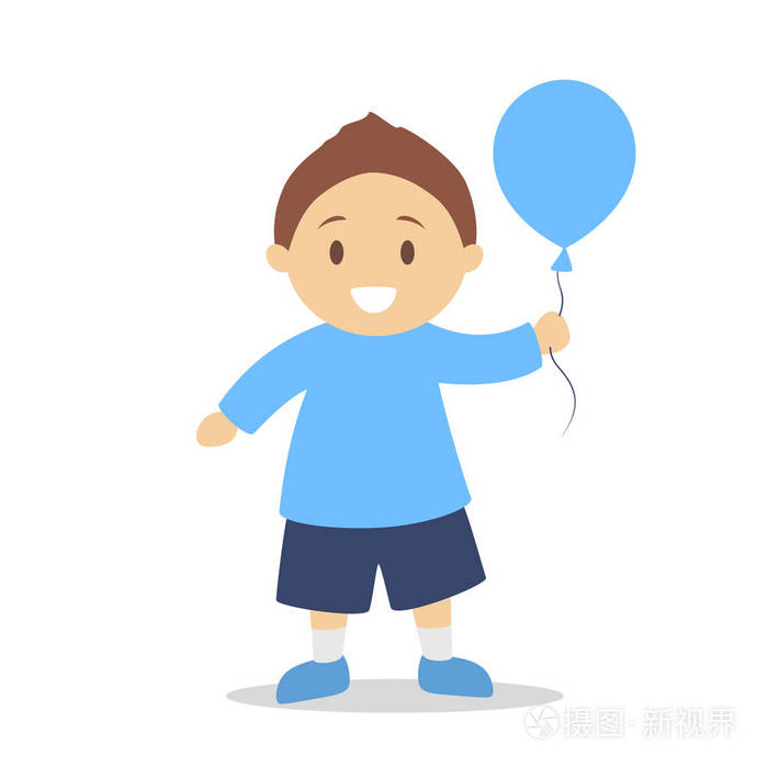 穿蓝色 t恤和短裤的小男孩角色