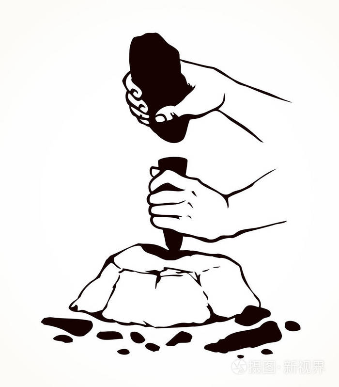 插画 可比直立人男孩通过在白色背景上孤立的手掌指节上的重型坚硬