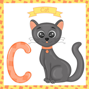 字母 c 和猫。与动物的英语字母表。查出的动画片字符在白色背景