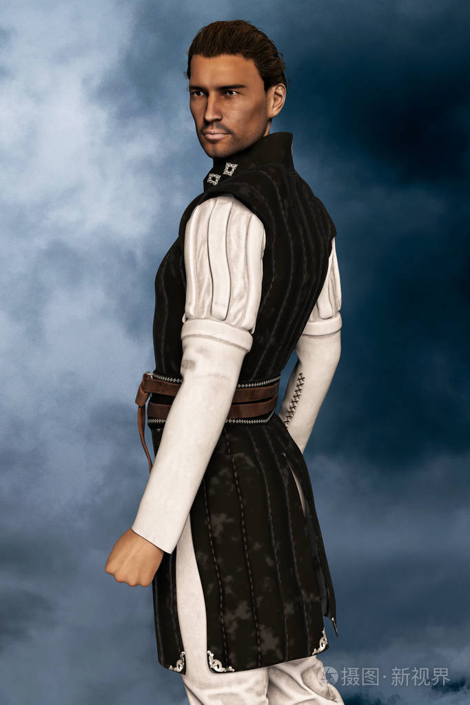 一位英俊的中世纪贵族的绘画风格插图.