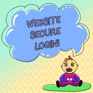 手写文本网站安全登录。概念含义使用 ssl 加密用户名和密码婴儿坐在地毯与安抚器书和空白颜色云语音气泡