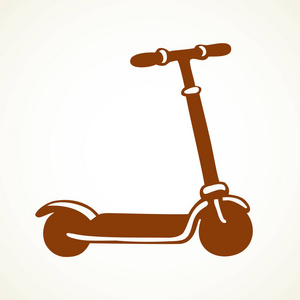 踢文字简单可爱的小滑板车孤立在白色的道路背景.