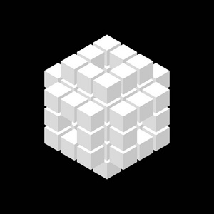 从立方体中抽象3D立方体。 孤立在黑色背景上。 矢量图。 等距投影。