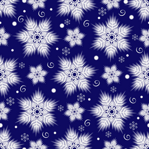 冬季无缝圣诞深蓝色图案与白色雪花和螺旋矢量EPS10