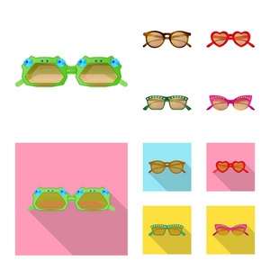 矢量设计的眼镜和太阳镜图标。收集眼镜和附件股票符号的网站