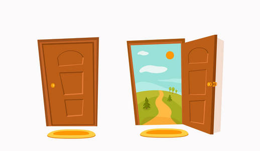 多门向量开门卡通五颜六色的向量例证.住宅公寓入口照片