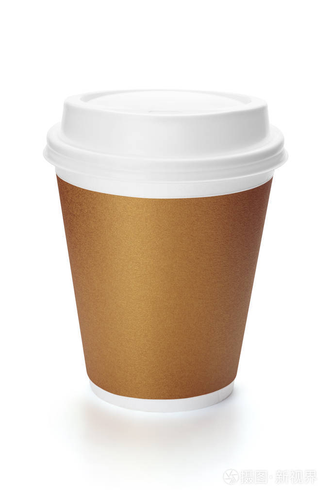 一次性纸咖啡杯与塑料盖子隔离在白色背景包括