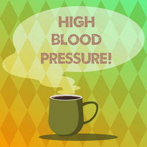 写高血压的文字。概念的意思是力量推对你的血管墙壁杯热咖啡杯与空白颜色语音泡泡作为蒸汽图标