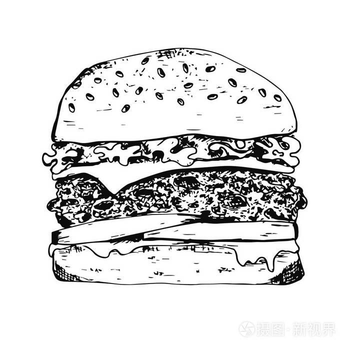 黑色墨水笔轮廓详细汉堡图标
