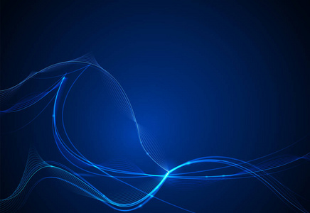 矢量插图平滑线在深蓝色背景。 高科技数字技术概念。 抽象的未来闪光线背景