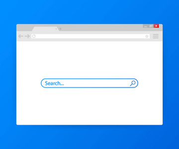 蓝色背景上的简单浏览器窗口。浏览器搜索。平面样式的 web 浏览器。向量例证