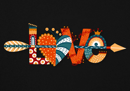 爱。手绘字母。情人节快乐