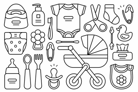 一套婴儿用品. 孤立于白色背景照片