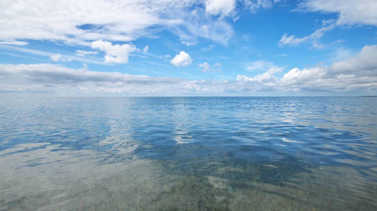 美丽的海面和海岸上的天空云背景。 大自然的组成。