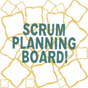 手写文本 scrum 规划委员会。概念意味着 scrum 团队丝带条的进展的视觉显示, 在无缝重复图案照片中形成几何形状