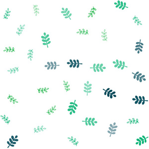 浅蓝绿色矢量无缝抽象设计与树叶。 全新的彩色插图，模糊风格与叶子。 名片网站模板。