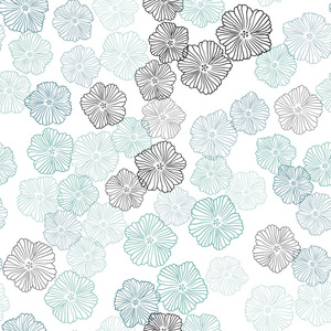 浅蓝色矢量无缝优雅的背景与花。 折纸风格花卉的涂鸦插图。 窗帘窗帘的纹理。