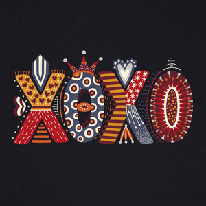 xoxo。手绘字母。情人节快乐