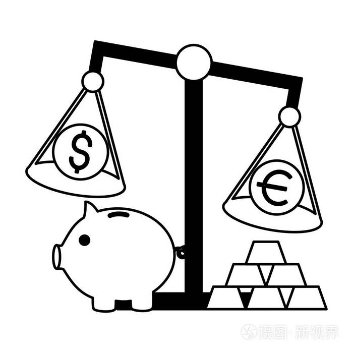 存钱罐规模欧元美元金条插画-正版商用图片18dz73-摄图新视界