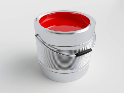 白色背景3D渲染的彩色油漆桶