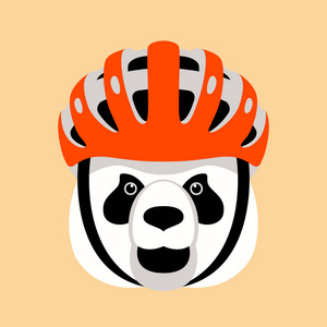 熊猫头在头盔, 向量例证, 平的样式, 前面