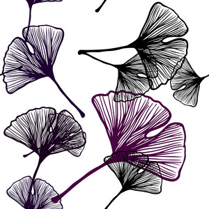 深紫色矢量无缝自然背景与叶子。 创造性的插图，模糊的风格与叶子。 时尚面料壁纸的图案。