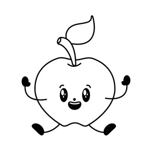 卡瓦伊苹果卡通人物白色背景矢量插图
