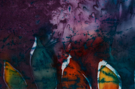 丝绸抽象超现实主义艺术手工制作的叶子碎片热蜡染背景纹理