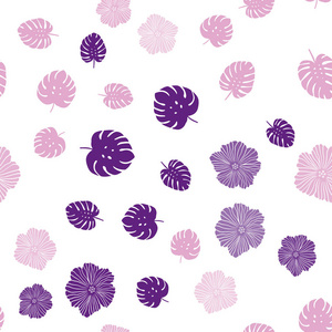 浅紫色粉红色矢量无缝优雅图案与花叶。 白色背景上印度风格的装饰设计。 名片网站模板。