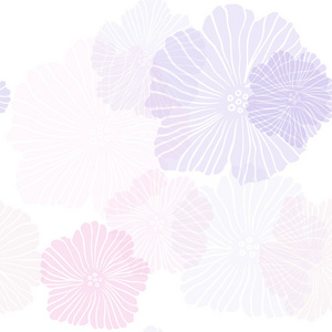 浅紫色粉红色矢量无缝优雅的壁纸与花。 彩色插图在涂鸦风格与花。 纺织品壁纸设计。