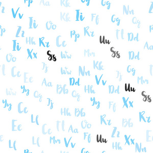 浅蓝色矢量无缝背景与字母符号。 在抽象模板上用ABC符号闪烁插图。 壁纸面料制造商的设计。