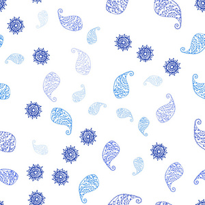 深蓝色矢量无缝优雅的图案与叶子和花。 五颜六色的涂鸦风格的插图与叶子的花。 壁纸面料制造商的设计。