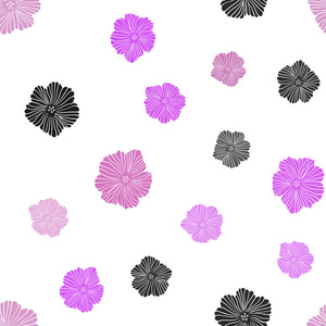 浅紫色，粉红矢量无缝涂鸦模板与花。五颜六色的插图在涂鸦风格与花。模板为名片，网站..