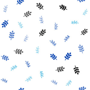 浅蓝矢量无缝优雅的背景与叶子。五颜六色的抽象插图与树叶涂鸦风格。窗帘，窗帘的纹理。