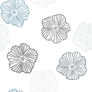 浅蓝色矢量无缝涂鸦背景与花。 白色背景上花卉的装饰设计。 织物壁纸设计图案。