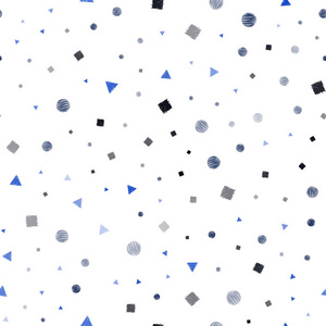 深蓝色矢量无缝图案与多边形风格与圆圈。 插图与一组彩色圆圈三角形正方形。 名片网站模板。