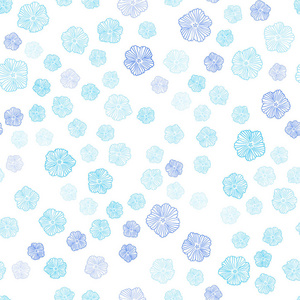 浅蓝矢量无缝涂鸦背景与花。五颜六色的插图在涂鸦风格与花。设计为壁纸，面料制造者。