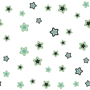 浅蓝色，绿色矢量无缝背景与彩色星星。闪亮的彩色插图与星星。模板为名片，网站..