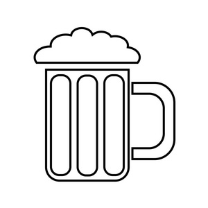 一个简单的抽象黑白图标从一个杯子, 一杯新鲜, 泡沫, 美味, 清爽的啤酒和白色背景上的复制空间。向量例证