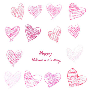 s day Handdrawn greeting card. Cute hearts on a white backgrou