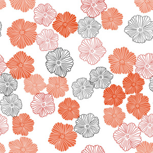 浅橙色矢量无缝涂鸦模板与花。 折纸风格花卉的涂鸦插图。 纺织品壁纸设计。