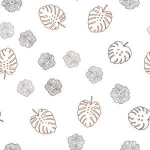 深棕色载体无缝涂鸦模板与花叶。 折纸风格的叶子和花的涂鸦插图。 名片网站模板。