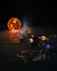 太阳系八大行星..水星，金星，行星地球，火星，木星，土星，天王星，海王星..科教背景..这幅图像的元素由美国宇航局提供。