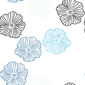 浅蓝矢量无缝天然艺术品与花卉。白色背景上有渐变的花。纺织品织物壁纸的设计。