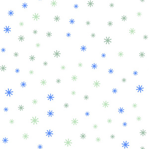 浅蓝色，绿色矢量无缝图案与圣诞雪花。雪花的现代几何抽象插图。时尚面料壁纸图案。