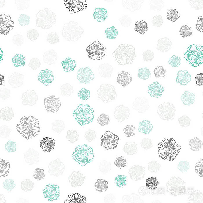 浅蓝绿色矢量无缝抽象背景与花 白色背景上自然风格的花 纺织品壁纸设计 插画 正版商用图片18e5r1 摄图新视界