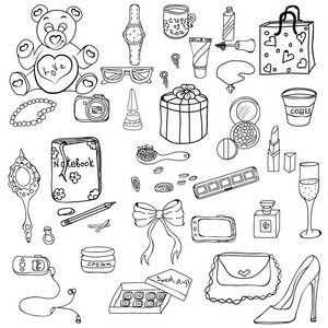 手绘物体.每一个都会在插图中被移动.数字可用于贺卡.矢量图照片