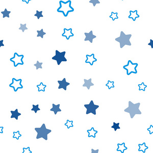 轻蓝色矢量无缝覆盖小星星和大星星。抽象模板上带有星星的装饰性闪亮插图。纺织品织物壁纸的设计。